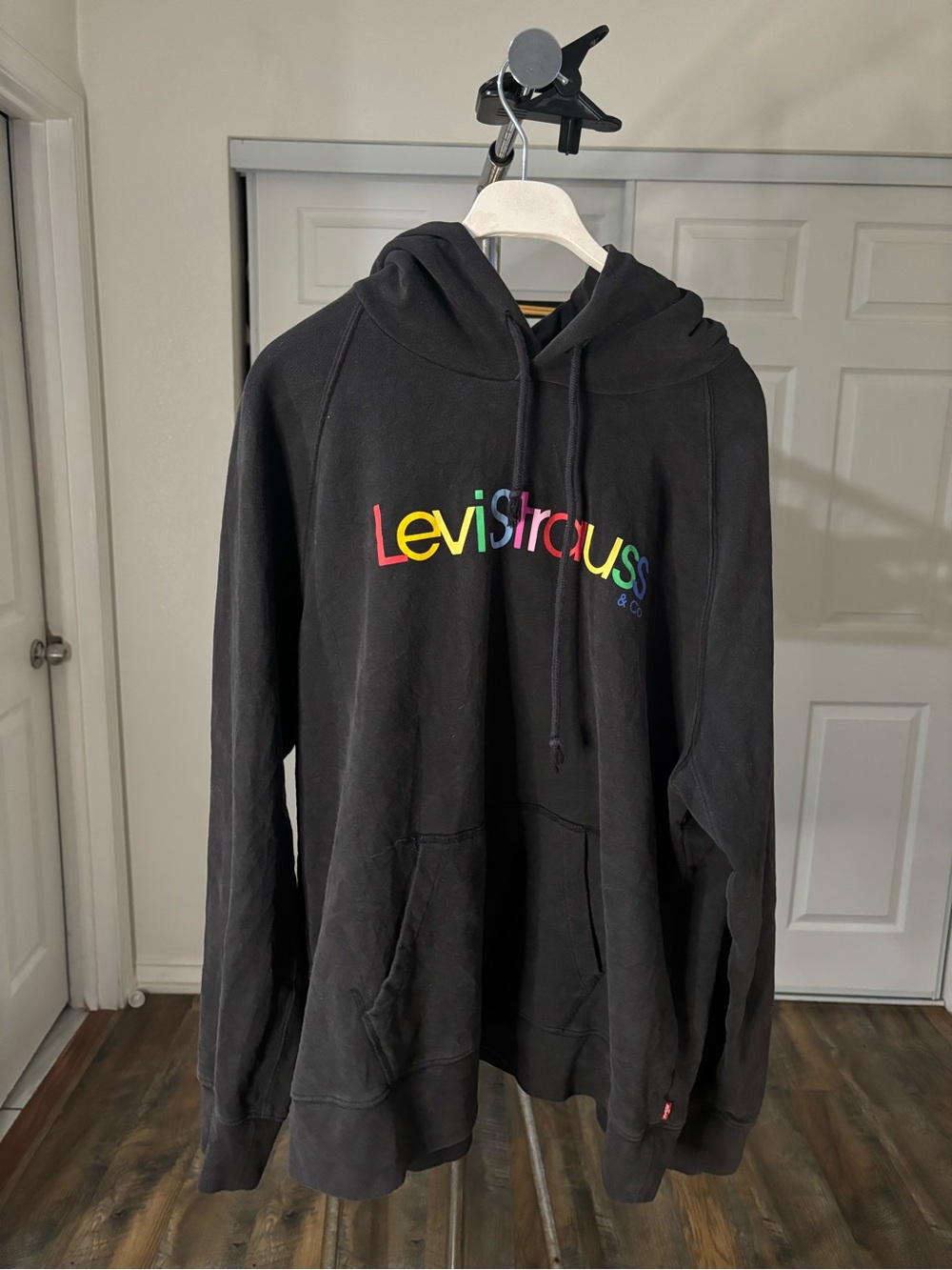 Levi Strauss Black Zip-Up Hoodie with Rainbow Logo